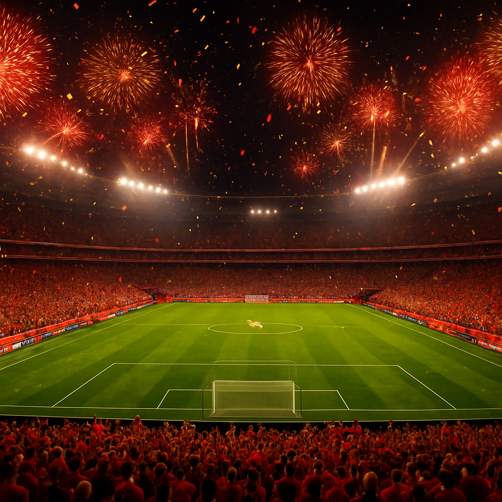 Packed World Cup stadium at night